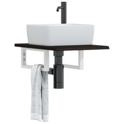 Berkfield Home Basin Shelf Wall Mounted Steel & Solid Wood Oak in Brown - thumbnail 1