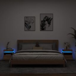 Berkfield Home Bedside Cabinets with LED Lights 2 pcs Sonoma Oak 40x39x48.5 cm in Brown - thumbnail 1