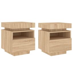 Berkfield Home Bedside Cabinets with LED Lights 2 pcs Sonoma Oak 40x39x48.5 cm in Brown - thumbnail 2
