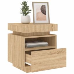 Berkfield Home Bedside Cabinets with LED Lights 2 pcs Sonoma Oak 40x39x48.5 cm in Brown - thumbnail 4