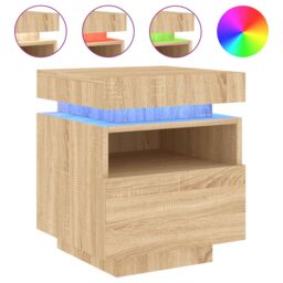 Berkfield Home Bedside Cabinets with LED Lights 2 pcs Sonoma Oak 40x39x48.5 cm in Brown - thumbnail 5