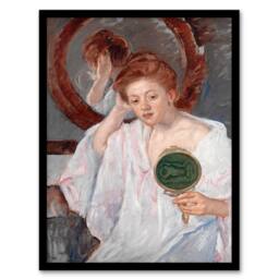 Artery8 Mary Cassatt Framed Wall Art Print Denise at Her Dressing Table in Green - Size: A4 - thumbnail 1
