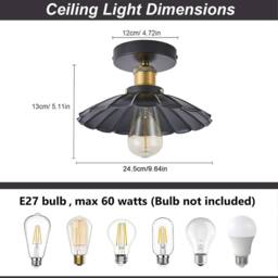 NIVOR 24.5cm Industrial Aluminum Flush Mount Ceiling Chandelier 2 Set in Black - thumbnail 2