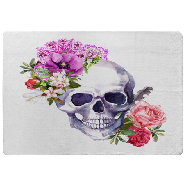 Benjamin Tate Design Human Skull With Flowers Rug in Natural - Size: Large - image 1