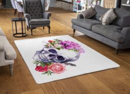 Benjamin Tate Design Human Skull With Flowers Rug in Natural - Size: Large - thumbnail 2
