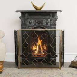 Melody Maison Antique Gold Geometric Detailed Metal Fire Screen - 106cm X 62.5cm - Size: 106 cm X 62.5 cm