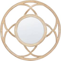 Wyld and Coco 60 cm Round Wall Mirror - Light Brown Distressed Wood Veneer - thumbnail 2