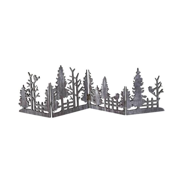 Four Candle Grey Wooden Folding Christmas Forest Scene Display Decoration 60cm - image 1