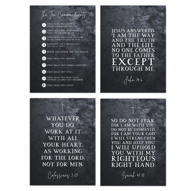 Artery8 Wall Art Print Christian Bible Verses The Ten Commandments Poster Art Mixed Pack of 4 A4 - image 1