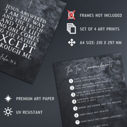 Artery8 Wall Art Print Christian Bible Verses The Ten Commandments Poster Art Mixed Pack of 4 A4 - thumbnail 4