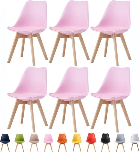 MCC Direct Set of 6 Dining Chairs with Solid Wooden Legs & Seat Cushions Eva in Pink - image 1