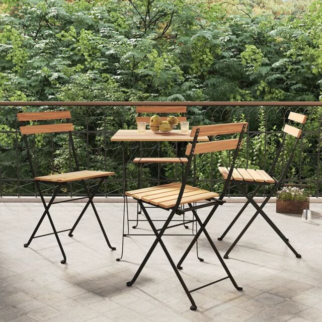 Berkfield Home Folding Bistro Chairs 4 pcs Solid Wood Teak & Steel in Brown - image 1