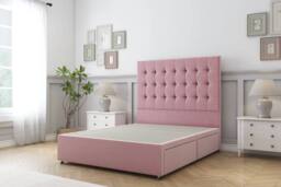 "Sloomy Alabama Plush Divan Bed Base No Drawers With 26"" Strutted Headboard in Pink - Size: King" - thumbnail 1