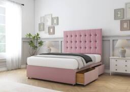 "Sloomy Alabama Plush Divan Bed Base No Drawers With 26"" Strutted Headboard in Pink - Size: King" - thumbnail 4