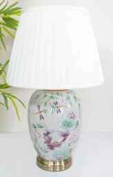 Downton Interiors Pink Koi Fish Oriental Ceramic Table Lamp with Pleated Shade - Size: Large - thumbnail 9