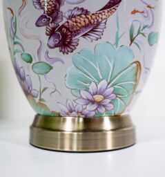 Downton Interiors Pink Koi Fish Oriental Ceramic Table Lamp with Pleated Shade - Size: Large - thumbnail 5
