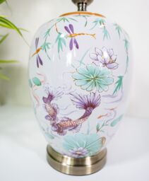 Downton Interiors Pink Koi Fish Oriental Ceramic Table Lamp with Pleated Shade - Size: Large - thumbnail 8