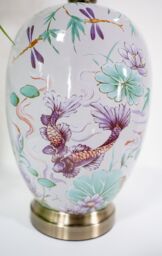 Downton Interiors Pink Koi Fish Oriental Ceramic Table Lamp with Pleated Shade - Size: Large - thumbnail 3
