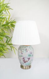 Downton Interiors Pink Koi Fish Oriental Ceramic Table Lamp with Pleated Shade - Size: Large - thumbnail 1