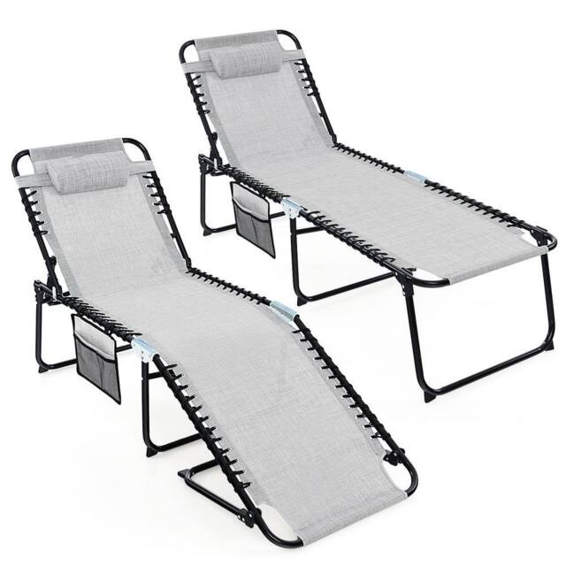 Costway Patio Folding Chaise Lounge Chair Portable Sun Lounger in Grey - image 1