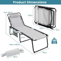 Costway Patio Folding Chaise Lounge Chair Portable Sun Lounger in Grey - thumbnail 3