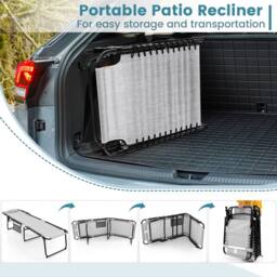 Costway Patio Folding Chaise Lounge Chair Portable Sun Lounger in Grey - thumbnail 4