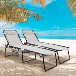 Costway Patio Folding Chaise Lounge Chair Portable Sun Lounger in Grey - thumbnail 9