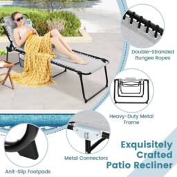 Costway Patio Folding Chaise Lounge Chair Portable Sun Lounger in Grey - thumbnail 5