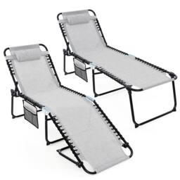 Costway Patio Folding Chaise Lounge Chair Portable Sun Lounger in Grey - thumbnail 1