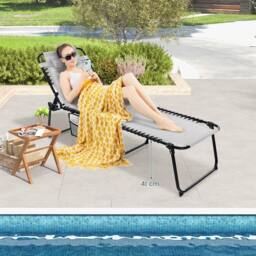 Costway Patio Folding Chaise Lounge Chair Portable Sun Lounger in Grey - thumbnail 8
