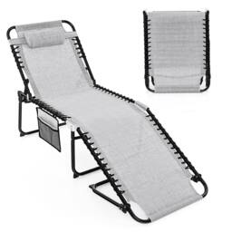 Costway Patio Folding Chaise Lounge Chair Portable Sun Lounger in Grey - thumbnail 2
