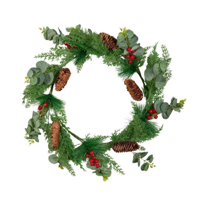 Samuel Alexander 50cm Hanging Christmas Eucalyptus Wreath with Red Berries & Pinecones - image 1