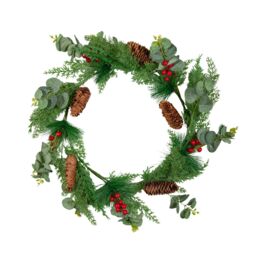 Samuel Alexander 50cm Hanging Christmas Eucalyptus Wreath with Red Berries & Pinecones