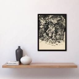 Artery8 Hunter With Child & Hound Kubincan Framed Wall Art Print in Black - Size: A3 - thumbnail 2