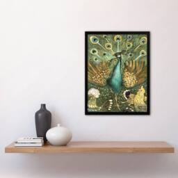 Artery8 Theo van Hoytema Framed Wall Art Print Peacock with Hens Painting in Green - Size: A4 - thumbnail 2