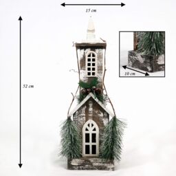 Shatchi Christmas Decoation Wooden House Green Tabletop Decorated with Berries, Pines & Small Warm White Bulbs in Cream - thumbnail 4