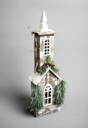Shatchi Christmas Decoation Wooden House Green Tabletop Decorated with Berries, Pines & Small Warm White Bulbs in Cream - thumbnail 2