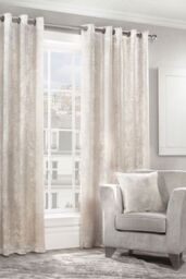 Alan Symonds Crushed Velvet Fully Lined Eyelet Curtains in Cream - Size: 168 cm width x 137 cm drop