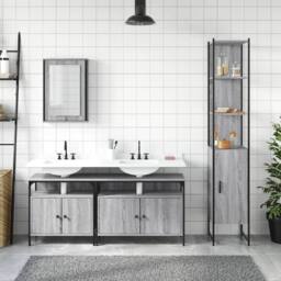 Berkfield Home Durable 4 Piece Bathroom Furniture Set Grey Sonoma Engineered Wood - thumbnail 1