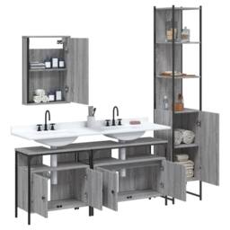 Berkfield Home Durable 4 Piece Bathroom Furniture Set Grey Sonoma Engineered Wood - thumbnail 4