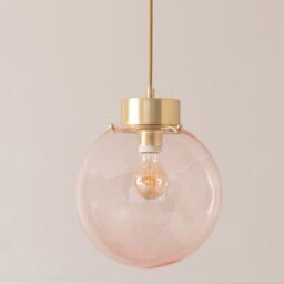 ValueLights Frenchie Pink Glass Globe Brushed Gold Capped Ceiling Pendant Light in Pale Pink - thumbnail 4
