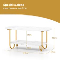 Gymax 2-Tier Faux Marble Top Console Table Home Entryway Table-White in White - thumbnail 2