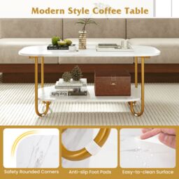 Gymax 2-Tier Faux Marble Top Console Table Home Entryway Table-White in White - thumbnail 6