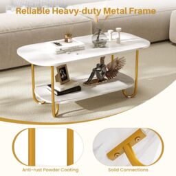 Gymax 2-Tier Faux Marble Top Console Table Home Entryway Table-White in White - thumbnail 7