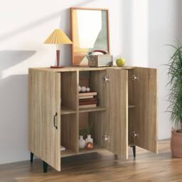 Berkfield Home Sideboard Sonoma Oak 90x34x80 cm Engineered Wood in Brown - Size: 90 x 34 x 80 cm - thumbnail 3