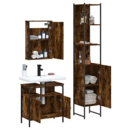 Berkfield Home 3 Piece Bathroom Furniture Set Smoked Oak Engineered Wood in Brown - thumbnail 4