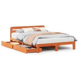 Berkfield Home Bed Frame without Mattress Wax Brown 135x190 cm Double Solid Wood Pine - thumbnail 2