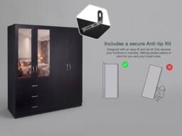 Home Discount Vida Designs Riano 4 Door 3 Drawer Mirrored Wardrobe Bedroom Furniture in Black - thumbnail 4