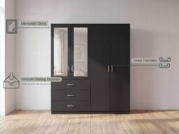 Home Discount Vida Designs Riano 4 Door 3 Drawer Mirrored Wardrobe Bedroom Furniture in Black - thumbnail 5