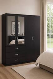 Home Discount Vida Designs Riano 4 Door 3 Drawer Mirrored Wardrobe Bedroom Furniture in Black - thumbnail 1